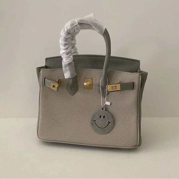 Gray Colorblock Structured 25 BK Leather Bag Lock & Key Satchel Crossbody S2 - Picture 12 of 16